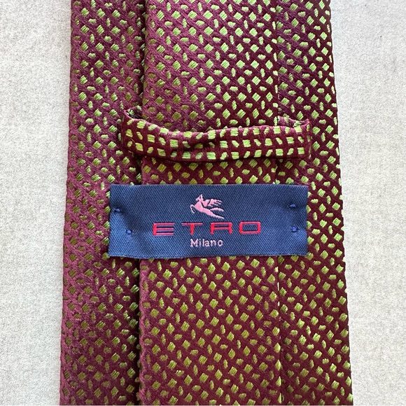 ETRO Green & Burgundy One-of-a-kind Silk Tie - Picture 2 of 5